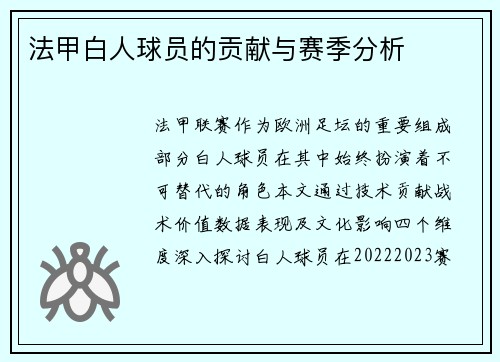 法甲白人球员的贡献与赛季分析