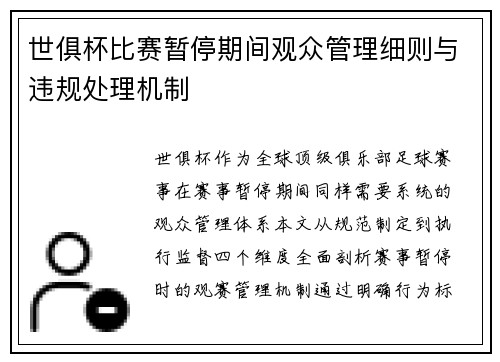 世俱杯比赛暂停期间观众管理细则与违规处理机制
